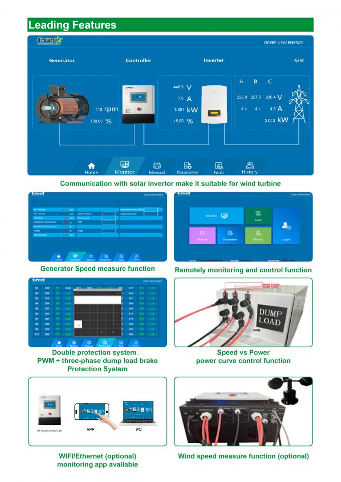 Controller della turbina eolica collegato alla rete con funzione di protezione LCD touch screen e mornitoring 3