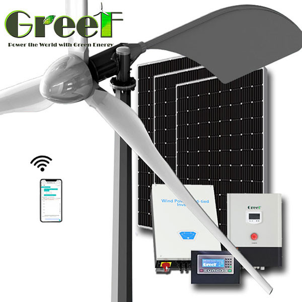 Ibrido completo del generatore eolico orizzontale completo di asse 5KW fuori da e sul sistema a griglia