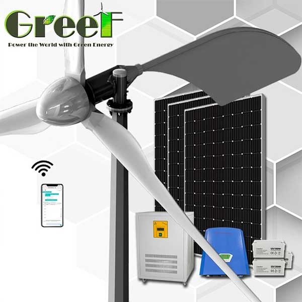 Ibrido completo del generatore eolico orizzontale completo di asse 5KW fuori da e sul sistema a griglia