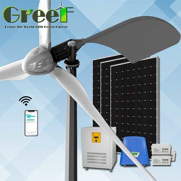 Uso domestico: soluzione per sistemi on-grid / off-grid / ibridi, energia completa solare e eolico, turbina eolica ad asse orizzontale 1KW 2KW 5KW